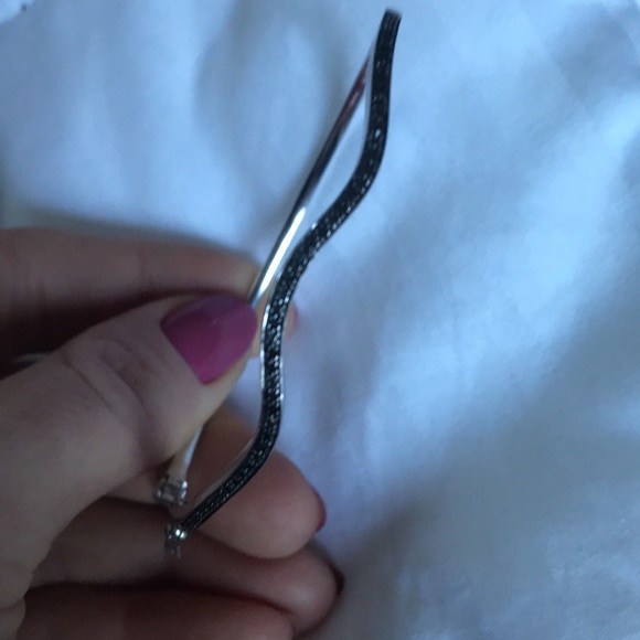 Black Diamond Bangle Bracelet in Sterling Silver - Picture 5 of 6